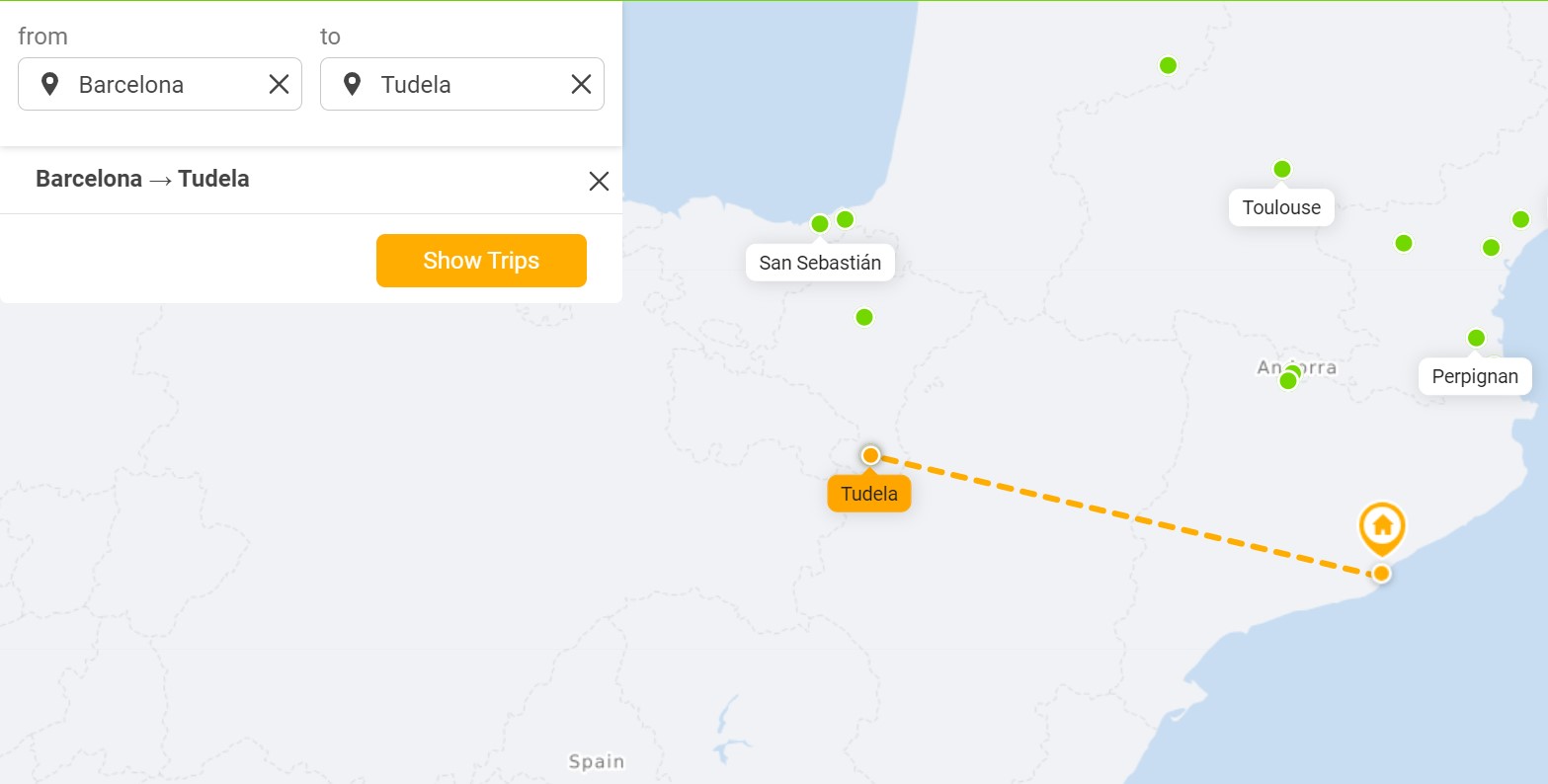 Barcelona-Tudela bus trip route