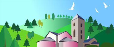Andorra, Sant Esteve church illustration by PixMeta Studio.