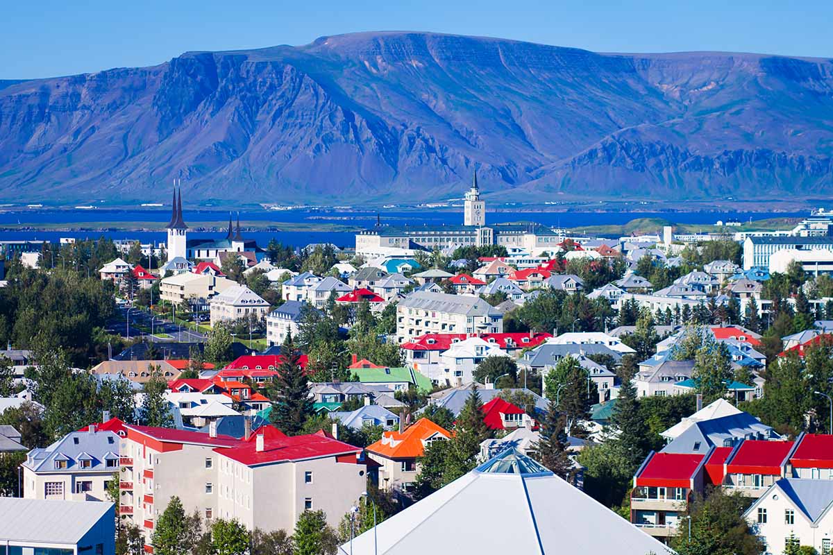 Panorama of Reykjavik city and harbor. 