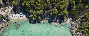 Beach of Kavourotrypes, located in Sithonia, Halkidiki, Greece.