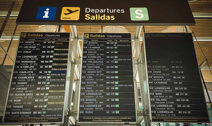 Departures schedule of Madrid International Airport