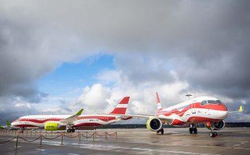 Air Baltic Airbus A220-300 aircraft in the airport