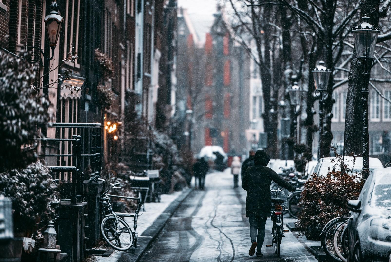 Amsterdam, Pays-Bas, en hiver.