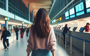 Mujer caminando en el aeropuerto de Barcelona
