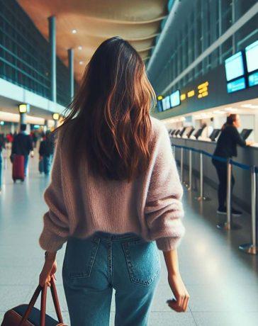 Mujer caminando en el aeropuerto de Barcelona