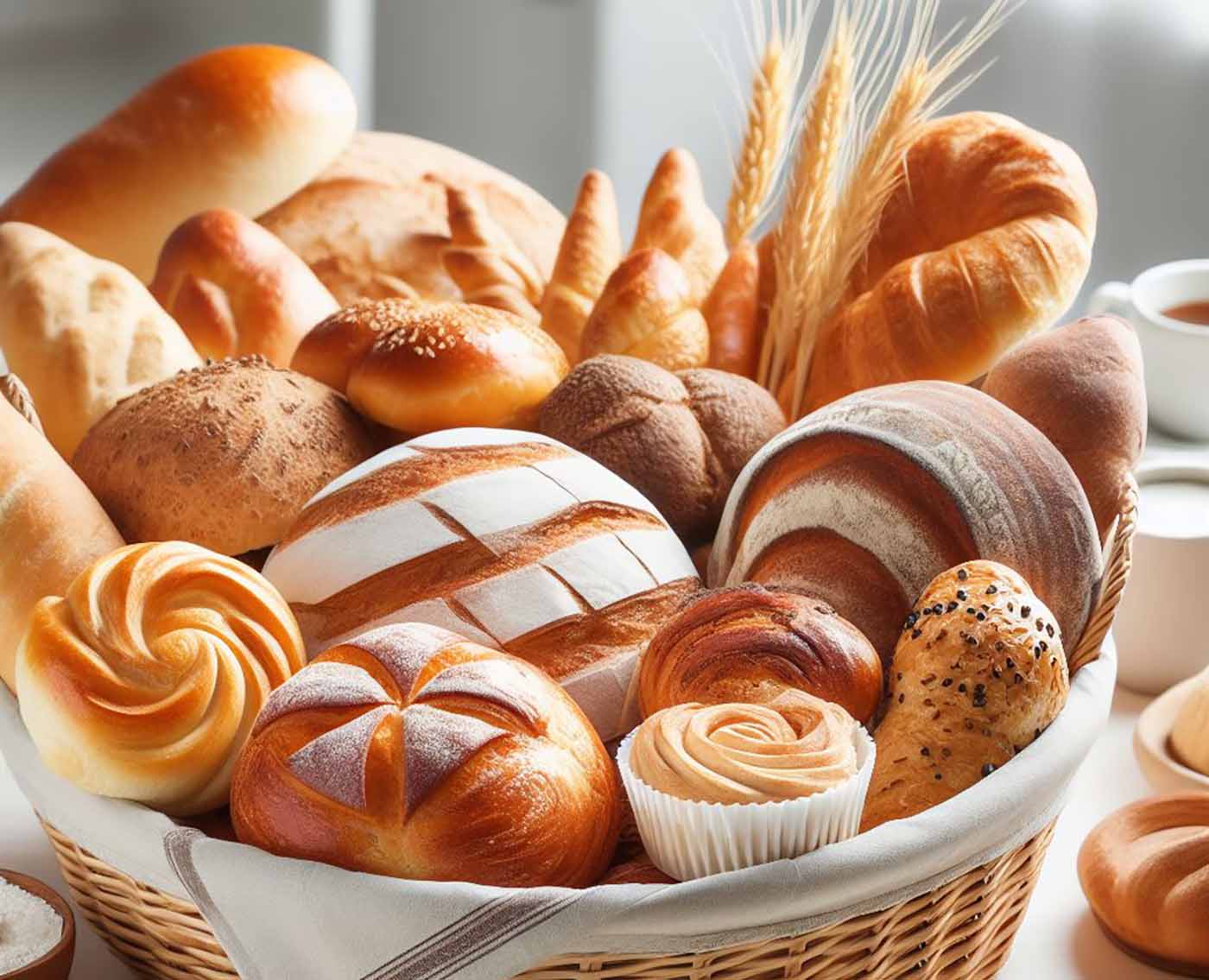 The basket with various types of breads.