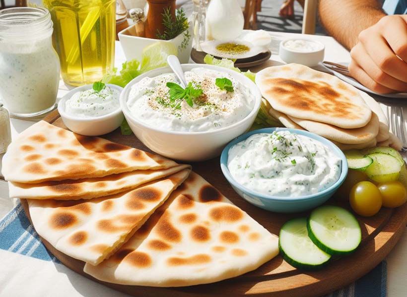 Greek pita bread and other national dishes served in the open-air restaurant. 