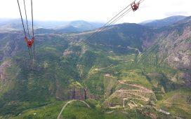 View from the aerial tramway of Wings of Tatev, Armenia.