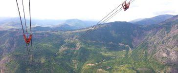 View from the aerial tramway of Wings of Tatev, Armenia.