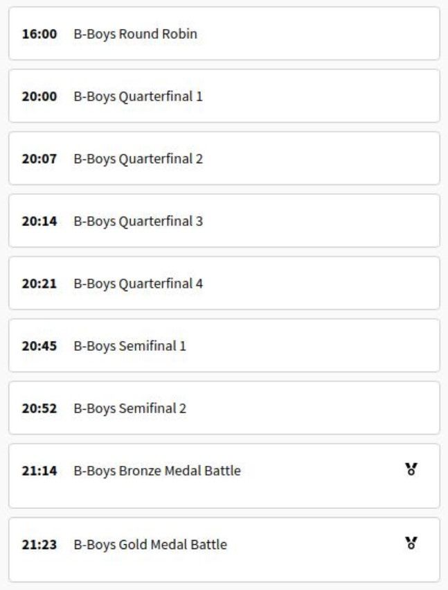 B-Boys (Breaking) competition schedule at the Paris 2024 Olympic Games.