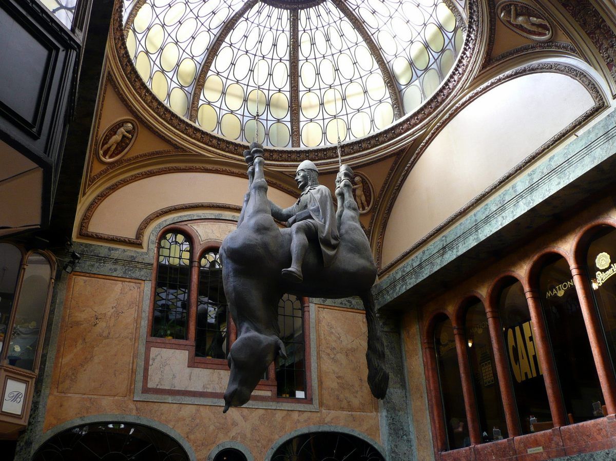 statue of King (and later, Saint) Wenceslas riding a dead horse