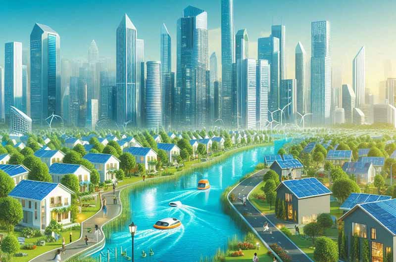 Concept of Solar-powered city.