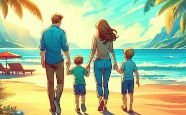 Illustration showing a family vacation.