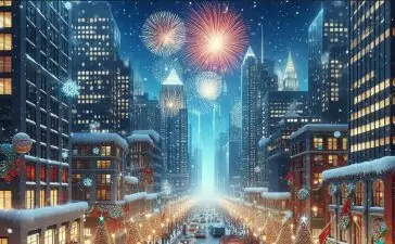 Christmas in Europe. Fireworks and celebrations in the streets.