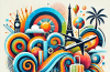 AI-generated colorful tourism illustration