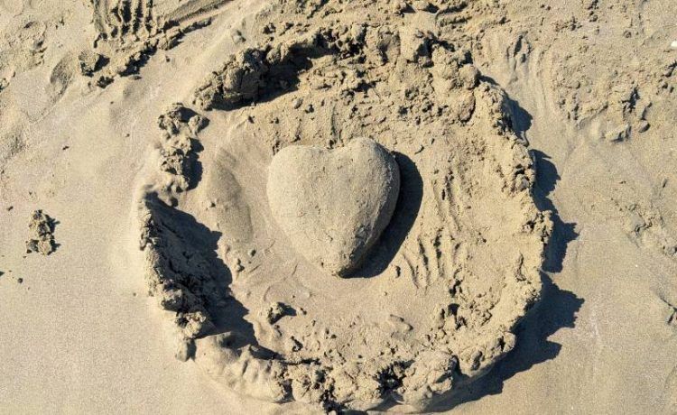 Beach heart created from sand